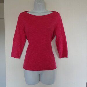 Eileen Fisher Organic Linen & Cotton Red Maroon Crew Neck Sweater XS Tight Knit
